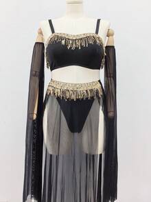 Fantasy Costume Fantasy Costume 5 件大码网状流苏性感内衣套装 - 黑色 - 查看 4