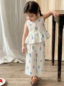 LMoss Kids 2件套女婴碎花编织休闲背心和裤子套装 - 彩色 - 查看 6