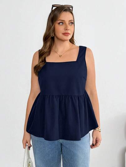 Shapeblank Blusa holgada y cómoda de estilo básico y versátil para mujer talla grande, ideal para primavera/verano, en color negro, diseño de muñeca, ropa de verano, tops para salir, atuendos de vacaciones, estilo sencillo