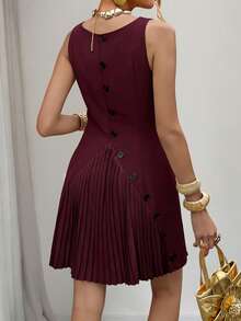 Elenzga Đầm ôm dáng thanh lịch cài nút, bèo nhún, thích hợp mặc hàng ngày và công sở, thuộc bộ sưu tập Xuân/Hè 2026. - Màu Đỏ Sâu - Xem 2