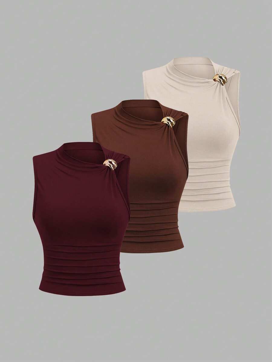 Sweetra Blusa ajustada con fruncidos para mujer, adecuada para el verano - Multicolor - Ver 1