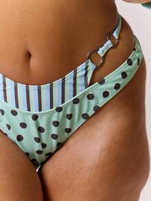 MUSERA Plus Size Contrast Layered Striped Polka Dot Bikini Bottoms Only Spring Summer Vacation Holiday Cute Elegant Beach Swim Festival Ibiza Print - Multicolor - View 6