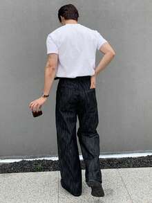 DAZY Men's Solid White Round Neck Half-Placket Short Sleeve T-Shirt - White - View 2