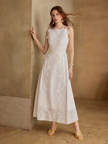 MOTF PREMIUM 水溶性贴花收腰A字连衣裙，优雅简约 - 白色 - 查看 2