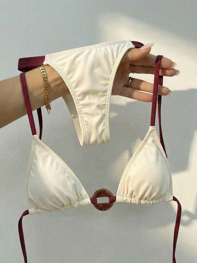 Swim Chiccia Bộ bikini nữ thanh lịch cổ yếm với thiết kế vòng phía trước, thích hợp cho bãi biển và kỳ nghỉ.