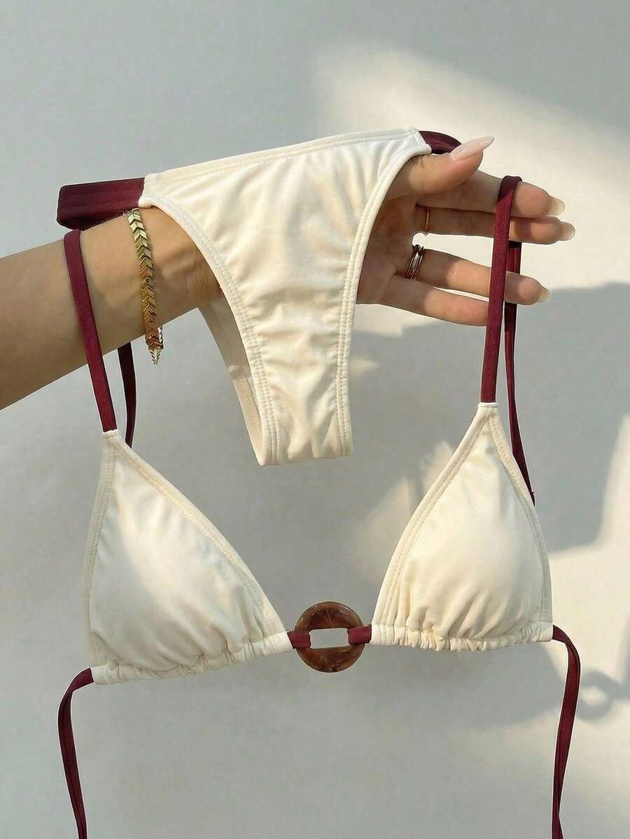 Swim Chiccia 女士优雅挂脖比基尼套装，正面环扣设计，适合海滩度假 - 彩色 - 查看 1