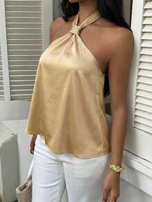 MainGRL 女士金色缎面吊带上衣 - 金色 - 查看 7