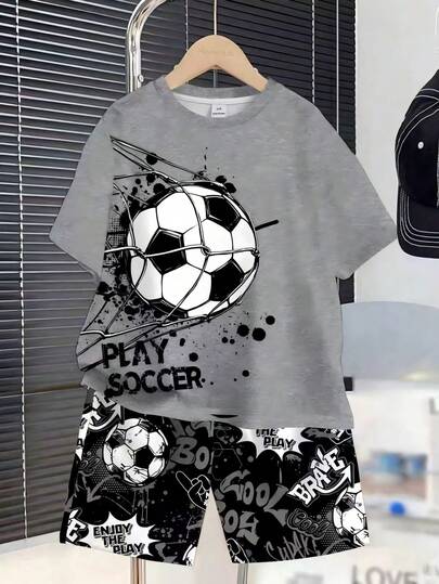 男童夏季休闲短袖T恤和短裤两件套家居睡衣套装