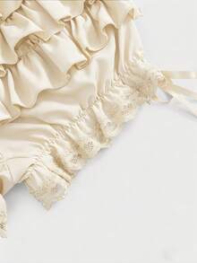 ROMWE Kawaii Quần short nữ xếp tầng nhiều lớp thắt eo - Màu be - Xem 4