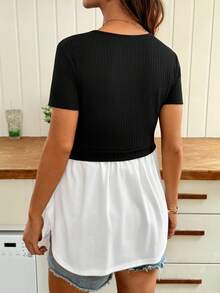 SHEIN Top casual y versátil para uso diario con pliegues, correas y diseño de parches de colores para mujeres embarazadas - Blanco y Negro - Ver 2