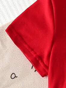 Elladie kids Young Girl Red Summer Satin First Birthday T-Shirt,Shiny Bow Graphic Print Short Sleeve Tee,Casual Fashionable Creative Fresh Comfortable Daily Wear - Hot Pink - View 7