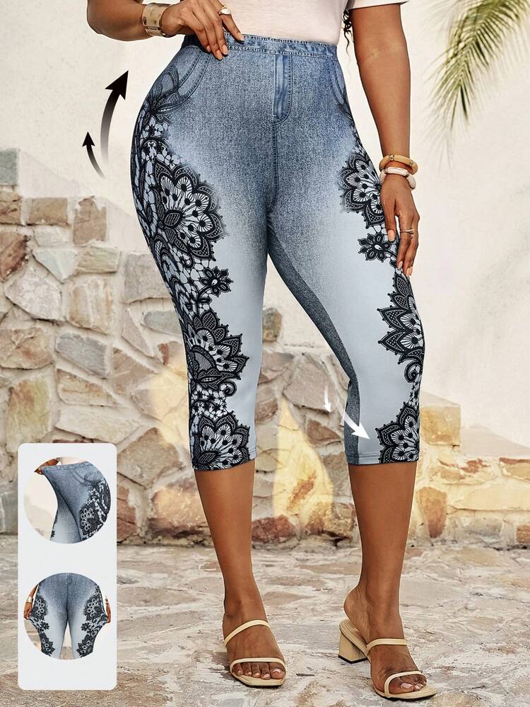 Plus Size Women Lace Patchwork Casual Versatile Daily Wear Leggings