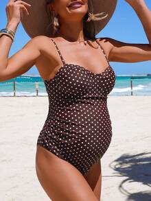 SHEIN 26SS 夏季海滩度假复古波点钢圈基础休闲孕妇连体泳衣 - 彩色 - 查看 6