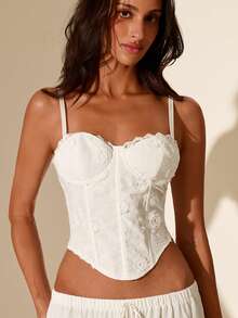SHEIN Glamour 女士系带修身百搭约会之夜吊带背心上衣，女士束身胸衣上衣 - 白色 - 查看 4