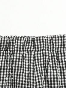 SHEIN Tween女孩黑白格紋夏季兩件套，圓領蝴蝶結露背背心上衣與短褲，熱帶度假假期穿搭，8-12歲 - 黑與白 - 查看 7