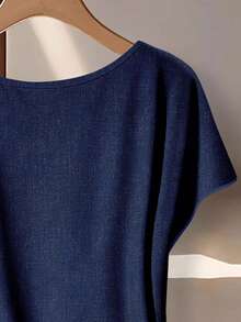 EMERY ROSE Conjunto informal de 2 piezas: blusa con corbata de moño con contraste de textura floral azul y pantalones rectos y sueltos - Multicolor - Ver 3