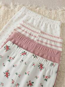 Souflis Souflis 4 Pairs Girls' Casual Floral Print & Solid Color Leggings, Suitable For All Seasons - Multicolor - View 5