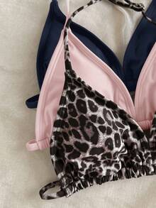 SHEIN Tween Girl Casual Vacation Leopard Print & Solid White/Black Bikini 3 PiecesSet - Multicolor - View 4