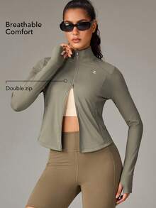 OutZeal 女士防晒外套 夏季日常休闲防紫外线长袖修身拉链户外上衣 - 綠色 - 查看 3