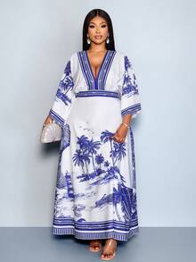 SOLERSUN Robe ample à col V, manches chauve-souris, taille élastique plissée, nœud papillon dans le dos, coupe évasée, imprimé rayures, blocs de couleur bleu, étoile de mer peinte à la main. Convient pour le port quotidien, les sorties décontractées, les rendez-vous, la Saint-Valentin, les voyages, les vacances à la plage, le Nouvel An, les festivals de musique, les carnavals. Style sexy, élégant et bohème pour femmes à la mode. - Bleu azur - Voir 4