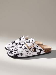 Solecia CUCCOO Women Casual Versatile Plush Round Toe Fluffy Flat Slippers For Christmas - Black - View 2