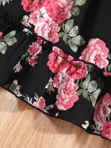 Sparklyn 少女碎花系带休闲连衣裙 - 黑色 - 查看 4