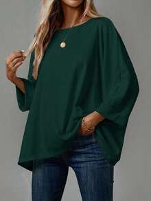 EMERY ROSE Plus Size Women's Solid Color Round Neck Loose Casual T-Shirt - Multicolor - View 4