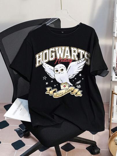 HARRY POTTER X SHEIN 大码女式圆领短袖休闲T恤