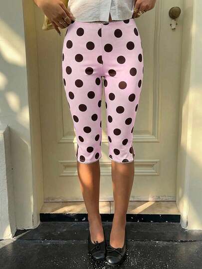 SHEIN EZwear Quần legging co giãn dệt kim kẻ caro đỏ dành cho nữ