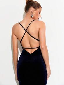 Rafferiza Elegante vestido rojo para mujer para la fiesta de Año Nuevo, ropa de fiesta, vestido de terciopelo burdeos largo para mujer - Azul Marino - Ver 2