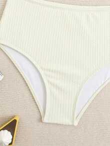 SHEIN Bộ đồ bơi hai dây tankini và quần tam giác trang trí kim loại dành cho bé gái tuổi teen, thích hợp cho kỳ nghỉ biển. - Màu be - Xem 6