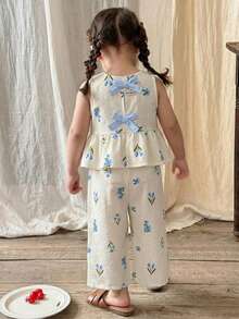 LMoss Kids 2件套女婴碎花编织休闲背心和裤子套装 - 彩色 - 查看 9
