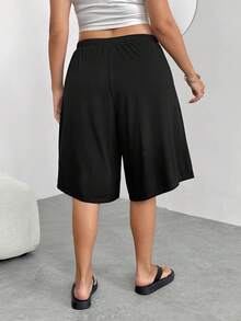 Enliva Short décontracté de base pour femmes grandes tailles, short d'été ample et extensible pour la maison, taille XL, pour les formes rondes et en pomme - Noir - Voir 2