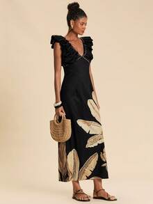 Travachic Deep V-Neck Elegant Casual Long Dress For Women Vacation Dinner Outfits For Women Resort Dresses For Women - Black - View 1