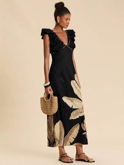 Travachic Deep V-Neck Elegant Casual Long Dress For Women