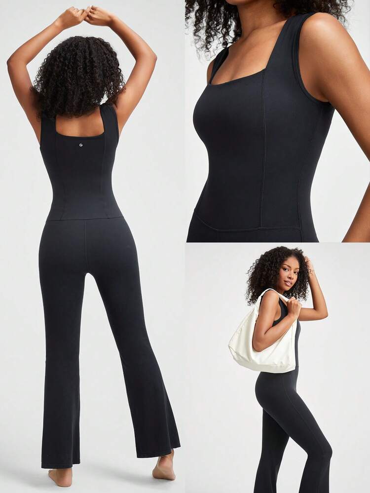 Combinaison ample de sport avec encolure carrée FeatherFit™ de 30 pouces, jambe évasée, faible impact, pour le yoga et la vie quotidienne