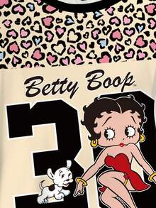 Betty Boop x SHEIN 大码女式印花圆领短袖休闲T恤 - 白色 - 查看 5