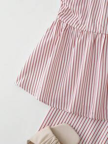 Resyla 2pcs/Set Summer Striped Ruffle Hem Tube Top And Pants - Pink - View 4