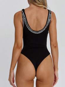 Lavishia Women's Fashionable Halter Beaded Sexy Bodysuit, Summer Women S Vest Tops Rhinestone Chain Top Rhinestone Bathing Suit Rhinestone Bodysuit Bling Top - Black - View 9