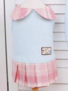 PETSIN Conjunto de ropa de pareja de mascota con estilo preppy a cuadros rosa y azul, conjunto de collar, falda plisada y chaleco con bolsillo para gatos y perros, para usar en primavera/verano - Multicolor - Ver 19