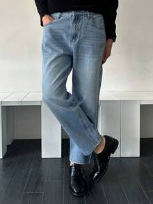 DAZY 男士长款水洗蓝色修身牛仔裤，适合春秋季穿着 - 藍色 - 查看 6