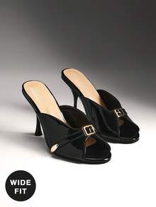 SHUZIA Wide Fit Ladies Sexy Stiletto Heel Slip-On Sandals - Black - View 6