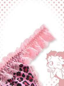 Betty Boop | ROMWE 3件套豹纹和斑马纹蕾丝边丁字裤 - 彩色 - 查看 4