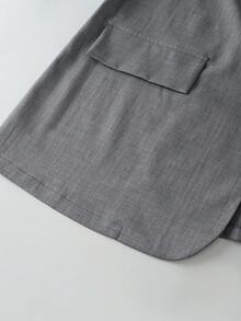 SHEIN Clasi 大码女式条纹拼接商务西装外套+宽松休闲通勤短裤套装，春秋季 - 灰色 - 查看 4