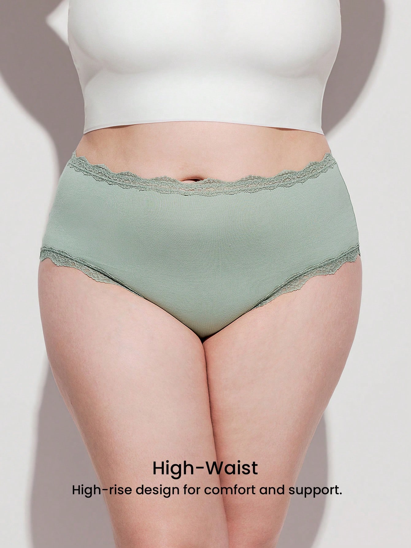 Plus 3-Pack Lace Trim Cotton High-Waist Briefs Panties Set