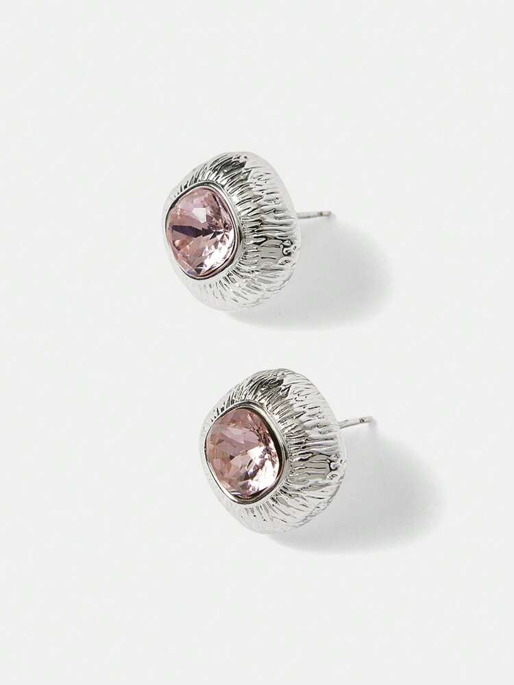 PINK GEM POWDER CRYSTAL BRIGHT WOMEN'S EARRINGS