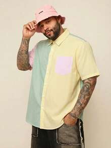 EASEVO Plus Size Men's Loose Fit Multi-Color Striped Short Sleeve Woven Shirt, Suitable For Summer - Multicolor - View 4