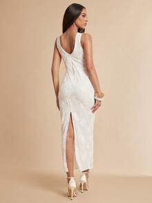 Silquee Vestido de mujer sin mangas de cuello redondo con jacquard de malla, primavera/verano - Blanco marfil - Ver 2