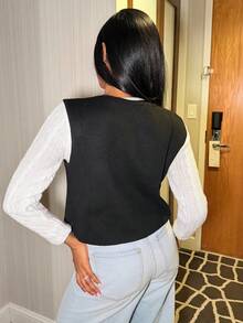 Natali Santanap Women's Casual Solid Color Short Wool Vest Cardigan Metal Button Style Wool Vest Jacket In Fall/Winter Black Summer - Black - View 3