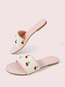 CUCCOO DOLLMOD Sandalias de confort rosas para damas, sandalias de verano con bordado de cerezas en estilo dulce - Rosa - Ver 6